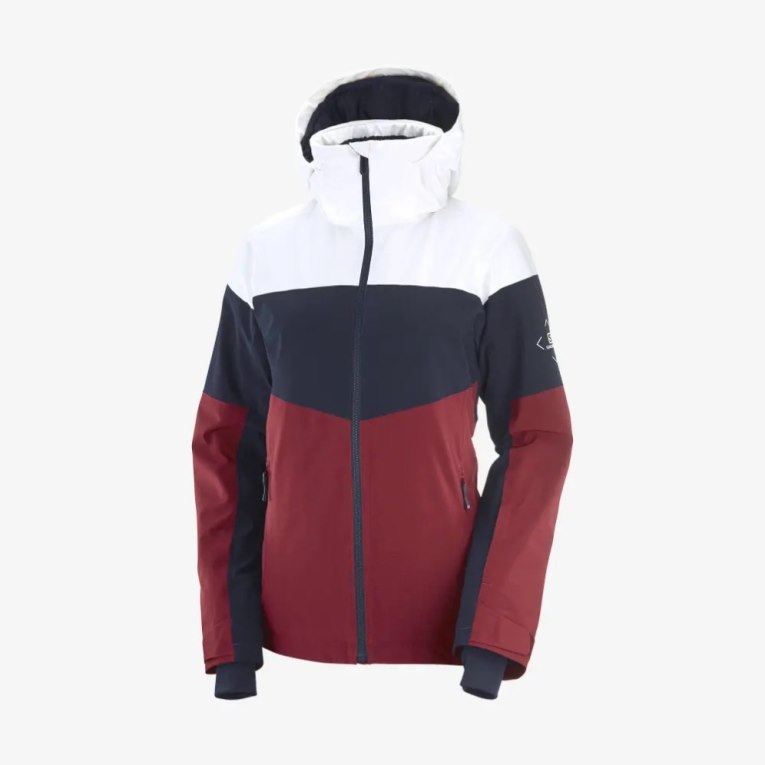 Chaquetas De Esquí Salomon Slalom Insulated Hoodie Mujer Blancos Negros Rojos | MX ILFA980